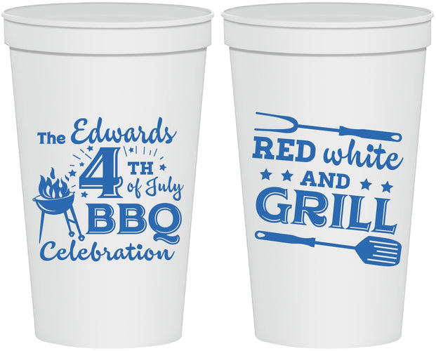 Personalized 4th Of July 22 oz Stadium Cups - Red White Grill | 220005