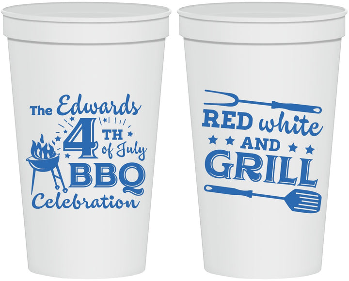 Personalized 4th Of July 22 oz Stadium Cups - Red White Grill | 220005