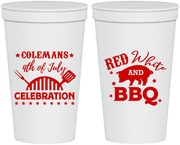 Personalized 4th Of July 22 oz Stadium Cups - Red White Bbq | 220008