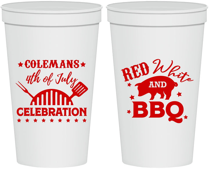 Personalized 4th Of July 22 oz Stadium Cups - Red White Bbq | 220008