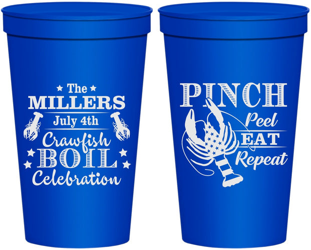 Personalized 4th Of July 22 oz Stadium Cups - Pink Peel Crawfish | 220011