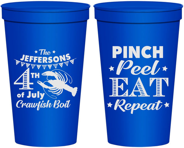 Personalized 4th Of July 22 oz Stadium Cups - Pink Peel Crawfish | 220015