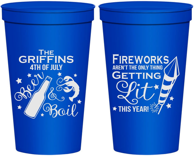 Personalized 4th Of July 22 oz Stadium Cups - Beach Red White Blue | 220019