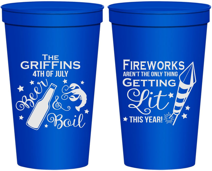 Personalized 4th Of July 22 oz Stadium Cups - Beach Red White Blue | 220019