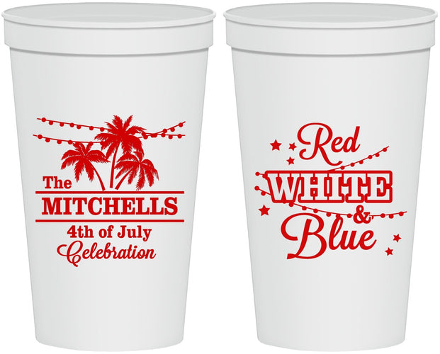 Personalized 4th Of July 22 oz Stadium Cups - Beach Stars Stripes | 220020