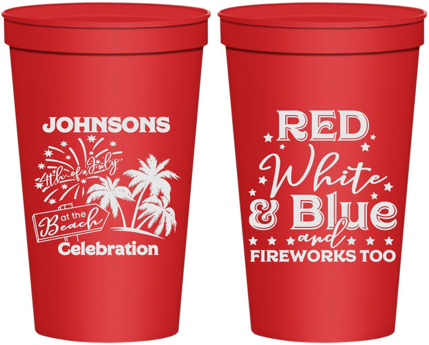 Personalized 4th Of July 22 oz Stadium Cups - Beach Fireworks | 220022
