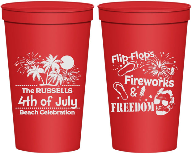 Personalized 4th Of July 22 oz Stadium Cups - Fireworks Beach | 220026