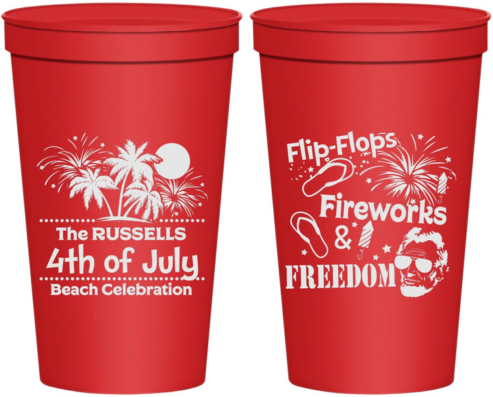Personalized 4th Of July 22 oz Stadium Cups - Fireworks Beach | 220026