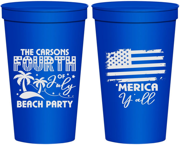 Personalized 4th Of July 22 oz Stadium Cups - Beach Merica Yall | 220027