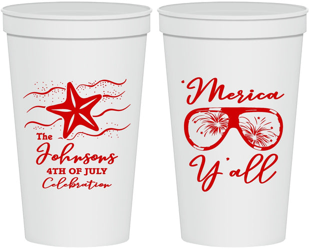 Personalized 4th Of July 22 oz Stadium Cups - Beach Merica Yall | 220028