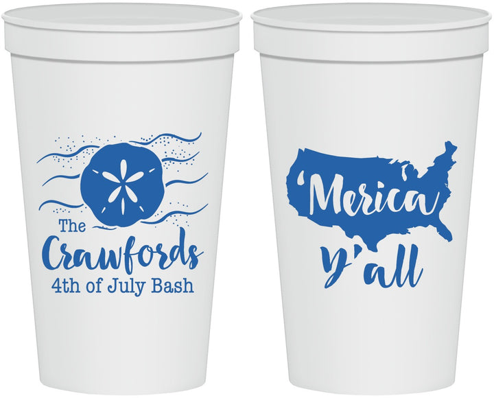 Personalized 4th Of July 22 oz Stadium Cups - Beach Merica Yall | 220029