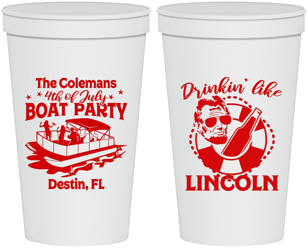 Personalized 4th Of July 22 oz Stadium Cups - Drinkin Like Lincoln | 220032