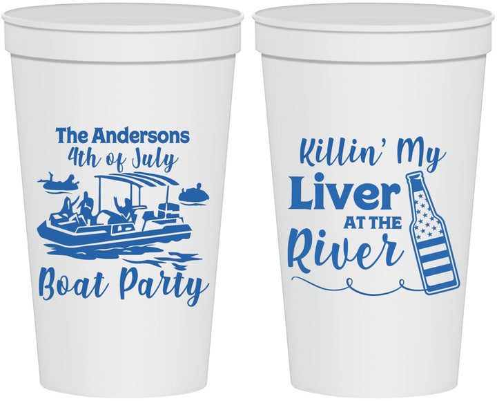 Personalized 4th Of July 22 oz Stadium Cups - Boat River | 220033