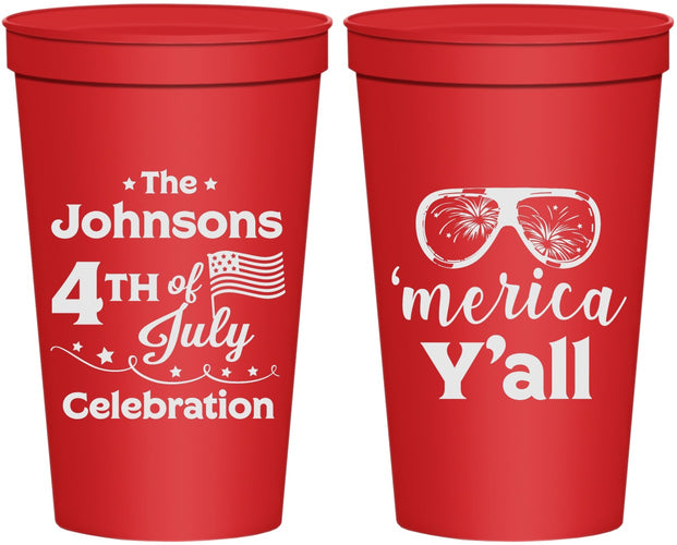Personalized 4th Of July 22 oz Stadium Cups - Merica Yall | 220034