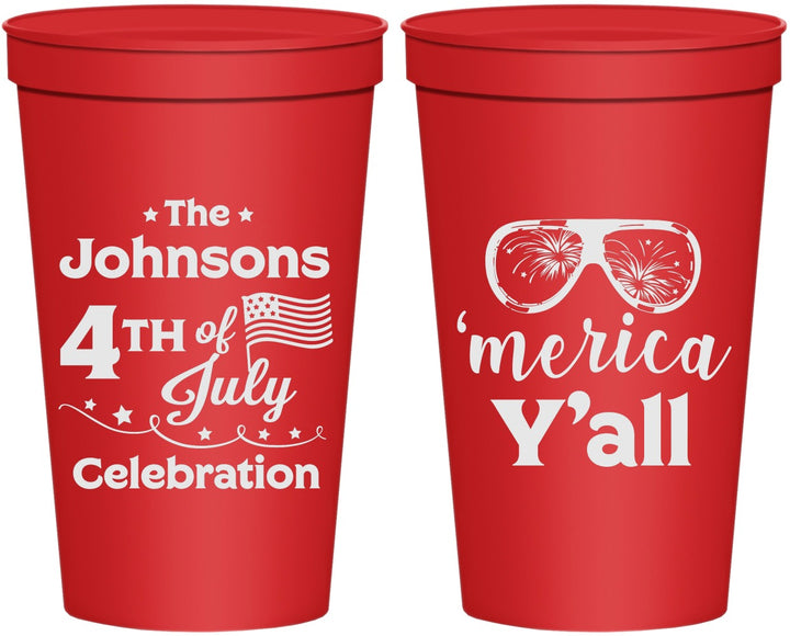 Personalized 4th Of July 22 oz Stadium Cups - Merica Yall | 220034