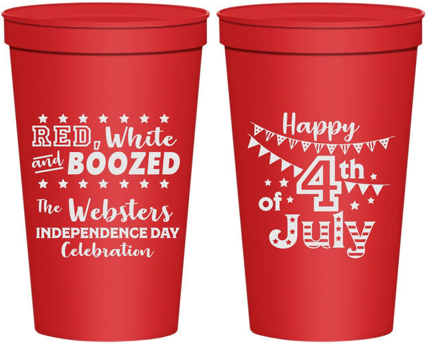 Personalized 4th Of July 22 oz Stadium Cups - Red White Booze | 220042