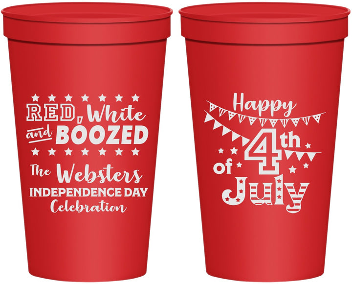 Personalized 4th Of July 22 oz Stadium Cups - Red White Booze | 220042