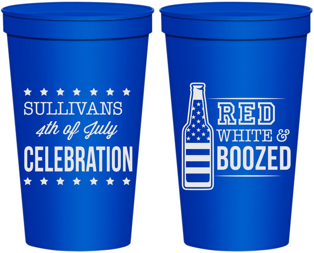 Personalized 4th Of July 22 oz Stadium Cups - Red White Booze | 220043