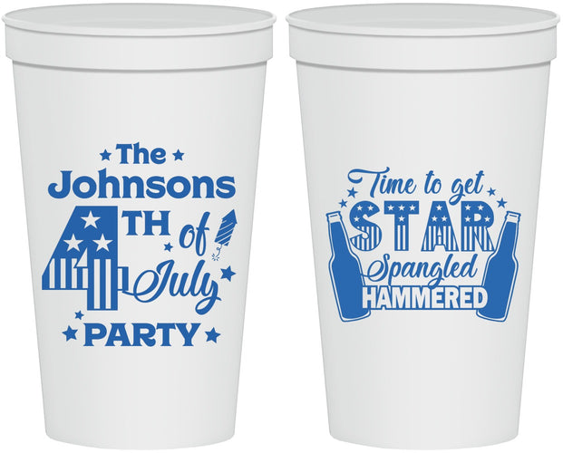 Personalized 4th Of July 22 oz Stadium Cups - Star Spangled Hammered | 220049