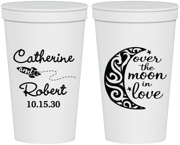 Personalized Wedding 22 oz Stadium Cups - Over The Moon In Love | 224