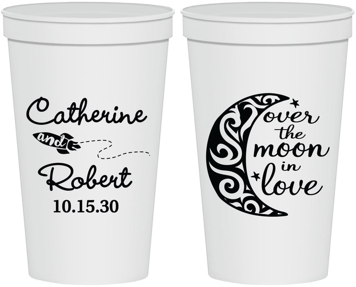 Personalized Wedding 22 oz Stadium Cups - Over The Moon In Love | 224