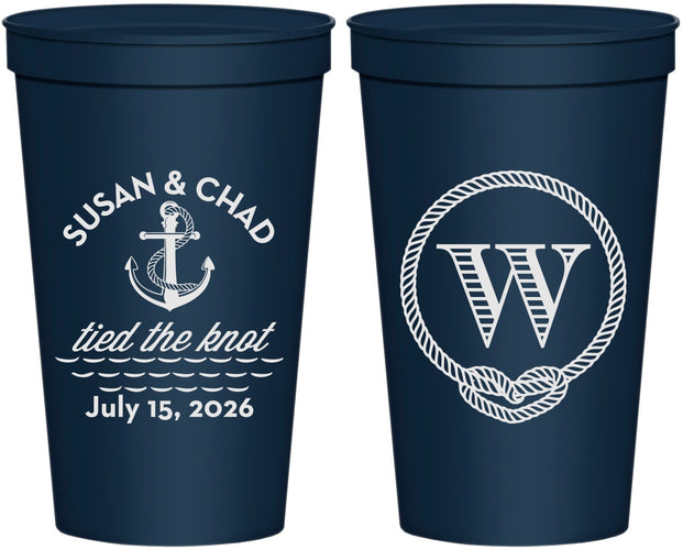 Personalized Wedding 22 oz Stadium Cups - Monogram Nautical | 226