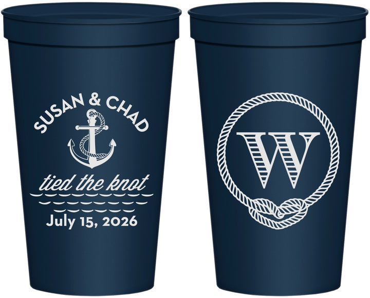 Personalized Wedding 22 oz Stadium Cups - Monogram Nautical | 226