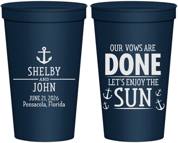 Personalized Wedding 22 oz Stadium Cups - Vows Are Done Nautical | 228