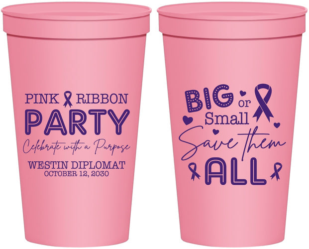 Personalized Awareness 22 oz Stadium Cups - Pink Ribbon | 230004