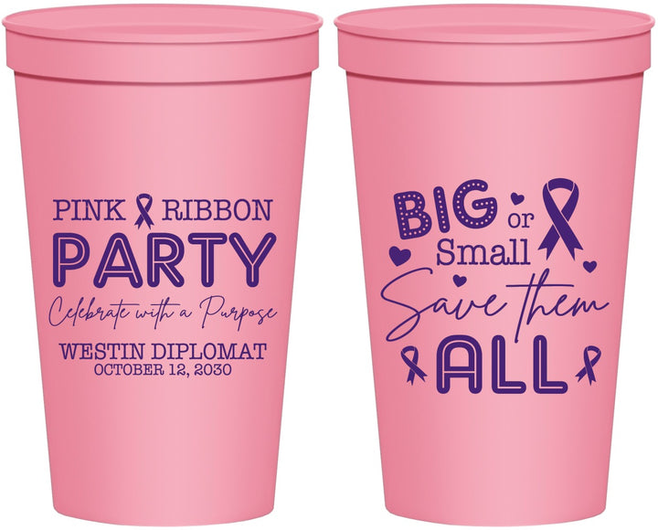 Personalized Awareness 22 oz Stadium Cups - Pink Ribbon | 230004