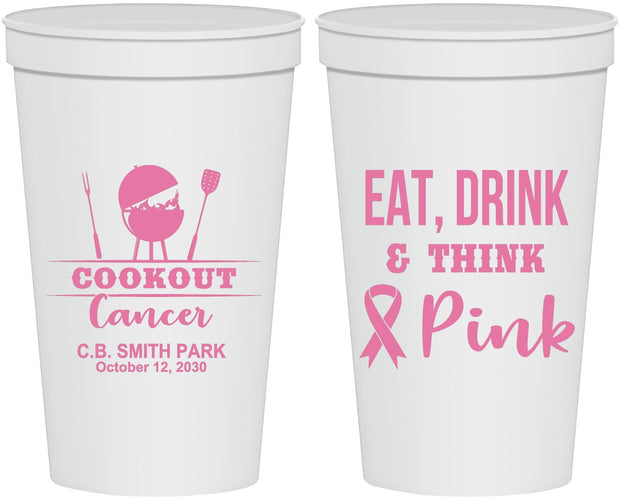 Personalized Awareness 22 oz Stadium Cups - Eat Drink Think Pink | 230009