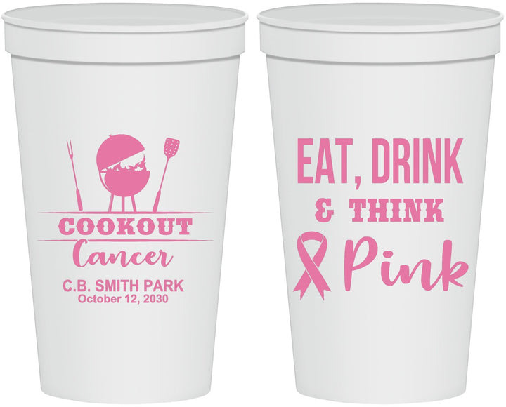 Personalized Awareness 22 oz Stadium Cups - Eat Drink Think Pink | 230009