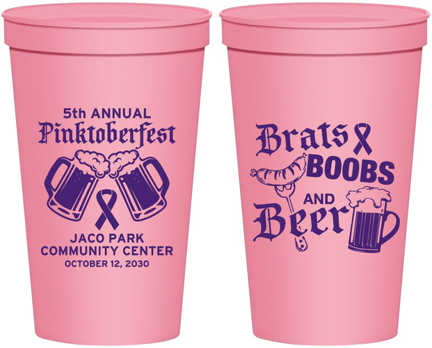 Personalized Awareness 22 oz Stadium Cups - Brats Boobs Beer | 230012