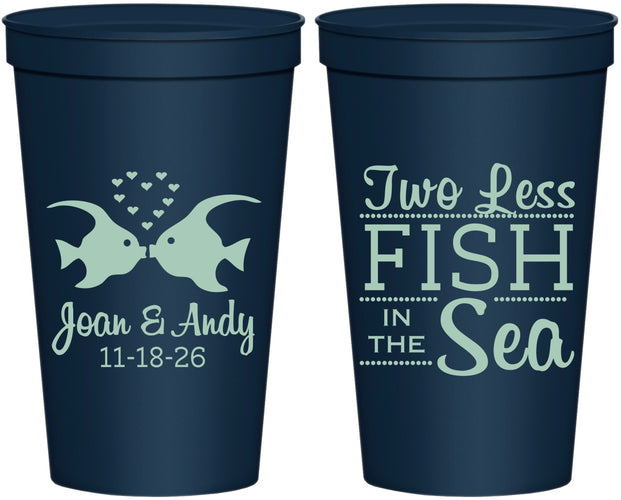 Personalized Wedding 22 oz Stadium Cups - Two Less Fish In The Sea | 231
