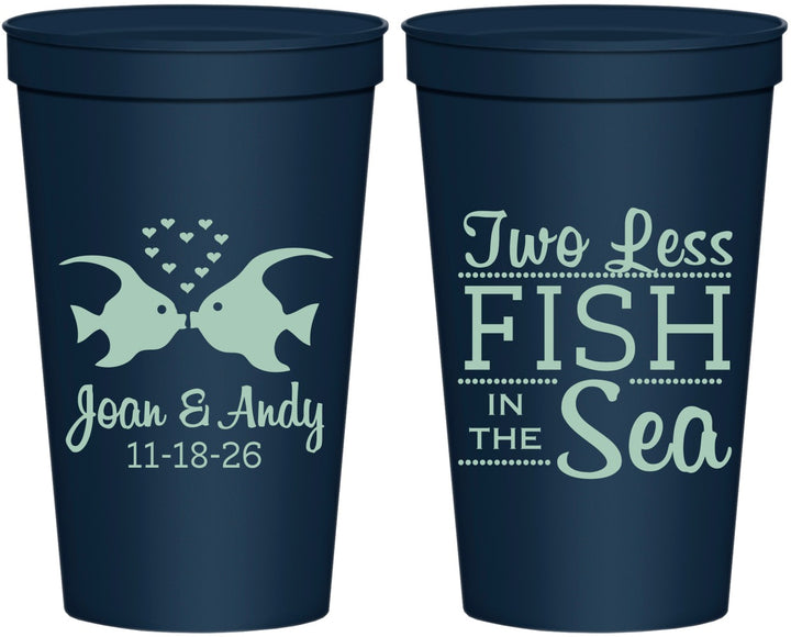 Personalized Wedding 22 oz Stadium Cups - Two Less Fish In The Sea | 231