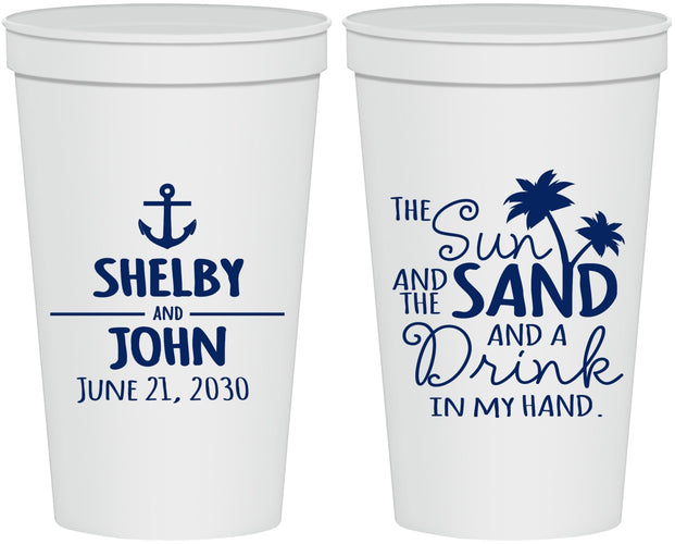 Personalized Wedding 22 oz Stadium Cups - Sun Sand Drink In My Hand | 233