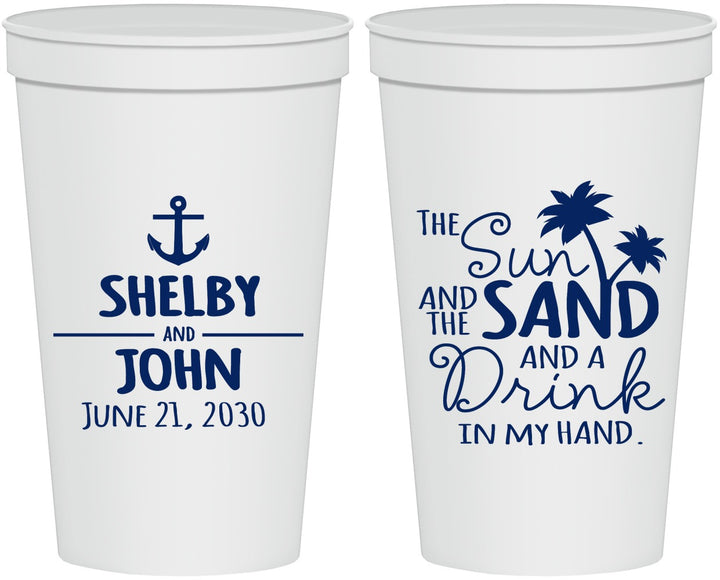 Personalized Wedding 22 oz Stadium Cups - Sun Sand Drink In My Hand | 233
