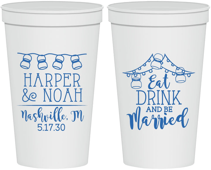 Personalized Wedding 22 oz Stadium Cups - Eat Drink Be Married | 235