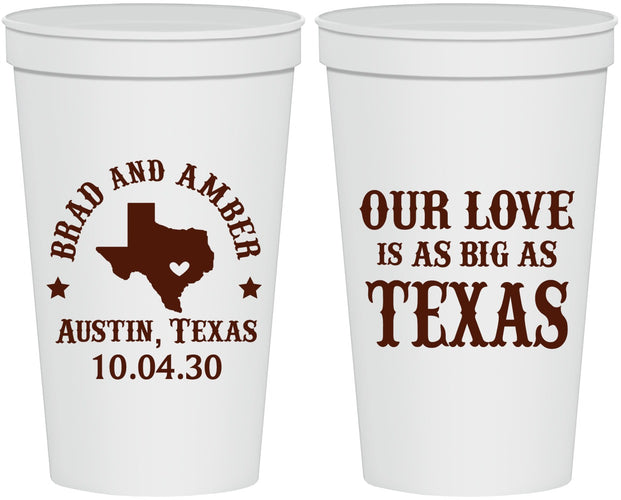 Personalized Wedding 22 oz Stadium Cups - Our Love Is As Big As Texas | 236
