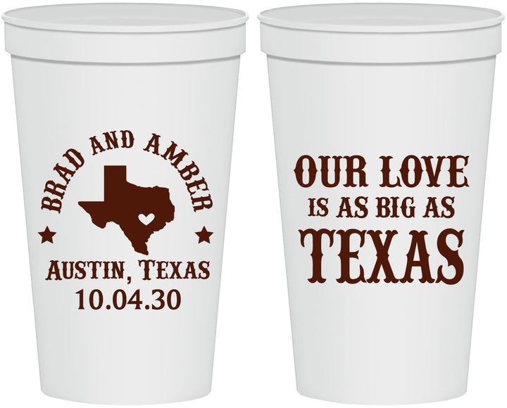 Personalized Wedding 22 oz Stadium Cups - Our Love Is As Big As Texas | 236