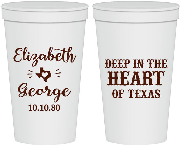Personalized Wedding 22 oz Stadium Cups - Deep In The Heart Of Texas | 237