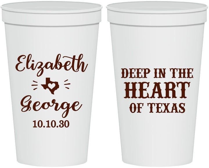 Personalized Wedding 22 oz Stadium Cups - Deep In The Heart Of Texas | 237