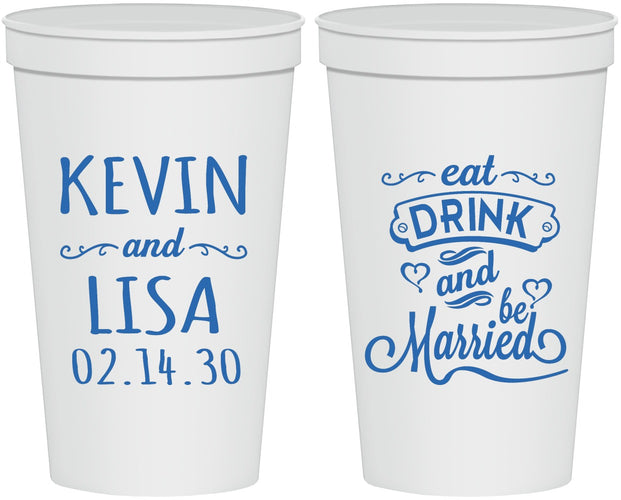 Personalized Wedding 22 oz Stadium Cups - Eat Drink Be Married | 239