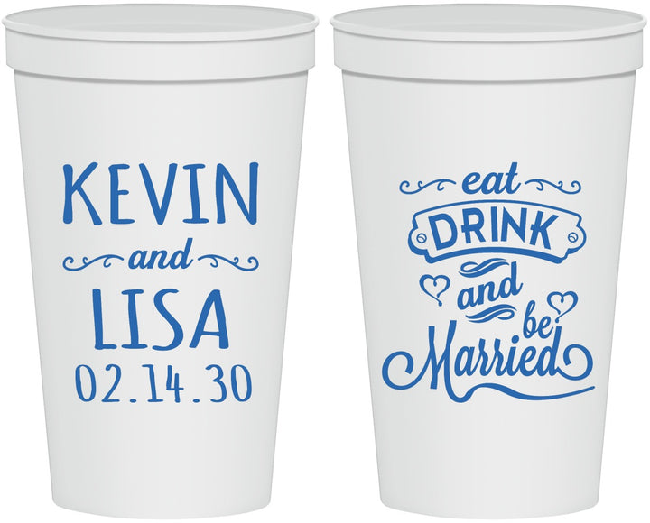 Personalized Wedding 22 oz Stadium Cups - Eat Drink Be Married | 239