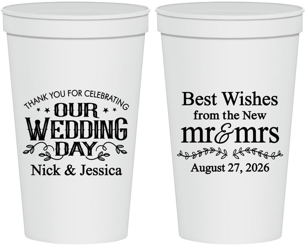 Personalized Wedding 22 oz Stadium Cups - Best Wishes Mr And Mrs | 242