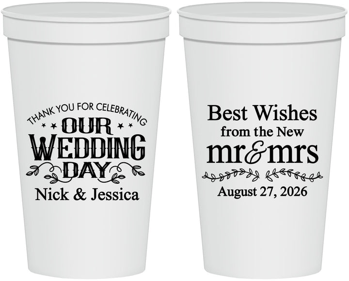 Personalized Wedding 22 oz Stadium Cups - Best Wishes Mr And Mrs | 242