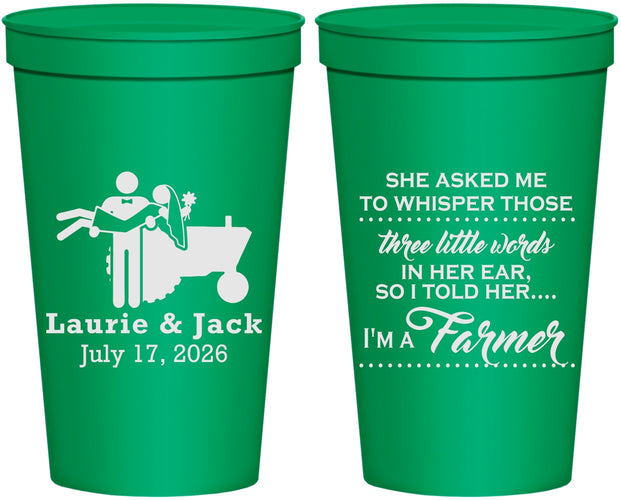 Personalized Wedding 22 oz Stadium Cups - Farmer Tractor | 244