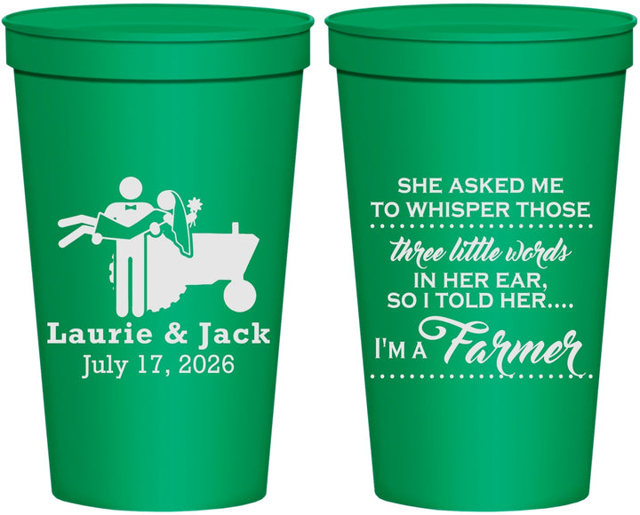 Personalized Wedding 22 oz Stadium Cups - Farmer Tractor | 244
