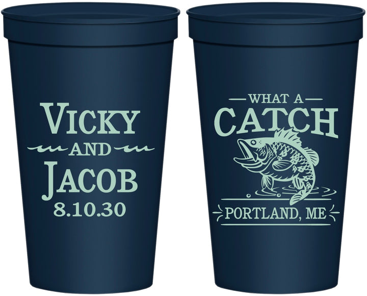 Personalized Wedding 22 oz Stadium Cups - What A Catch Fish | 247