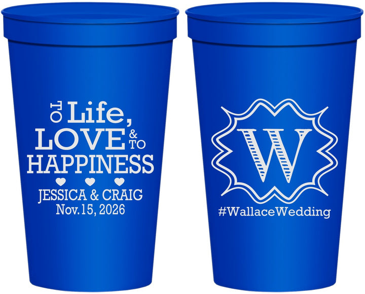 Personalized Wedding 22 oz Stadium Cups - Life Love Happiness | 248